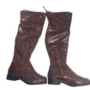 SHOEDAZZLE Women’s Knee Boots Reena Snake Design Beown Size 8 Zipper Closure NEW